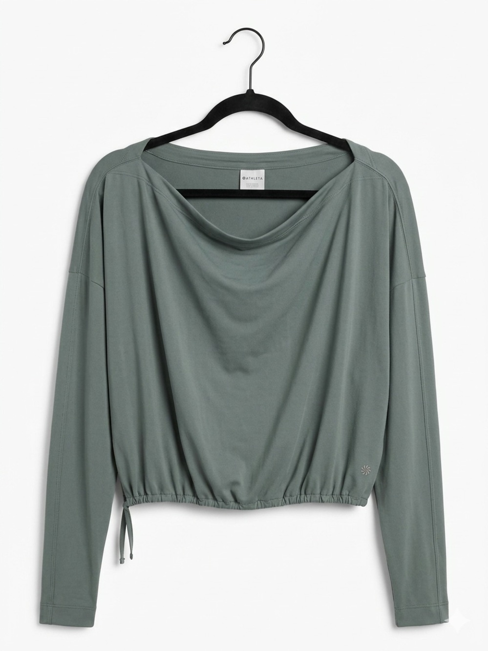 Athleta Cool Down Dusty Sage Cinch-Hem Draped Long-Sleeve Top